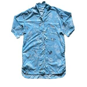 Heidi Carey Blue Gardenia Scalloped Nightshirt Feminine Bird AOP Size Small